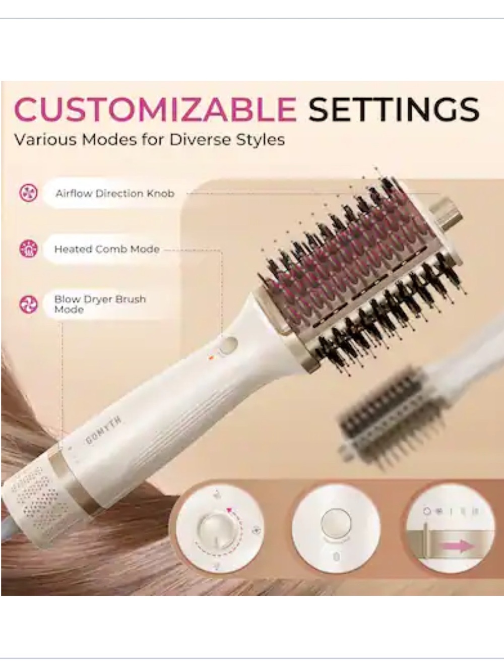 $115. GOMYTH V1 5-in-1 Ionic Blow Dryer Brush 1100W Pearly White New Open Box!